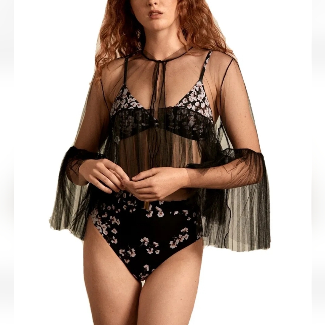 Nwt $368.00 Amaio Ella Cardigan Black See-Through Cover-Up Size Xs